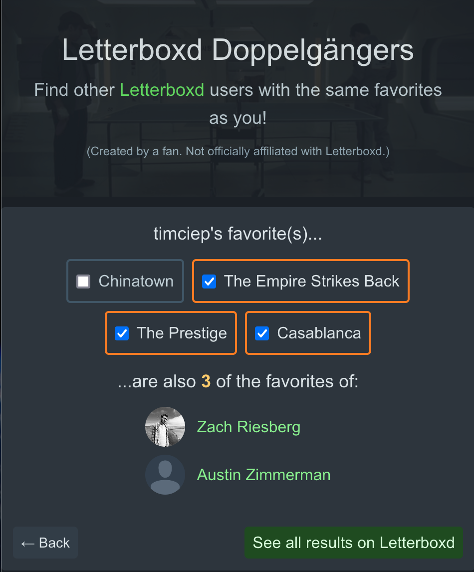 Screenshot of Letterboxd Doppelgangers